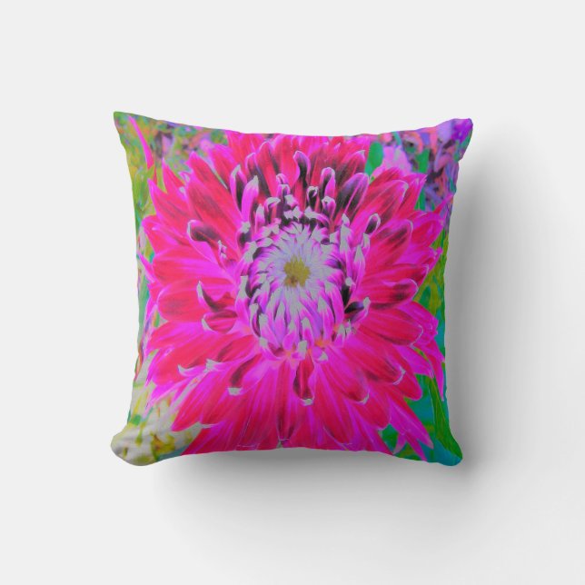 Dramatische Blume Crimson Red and Pink Dahlia Kissen (Vorderseite)