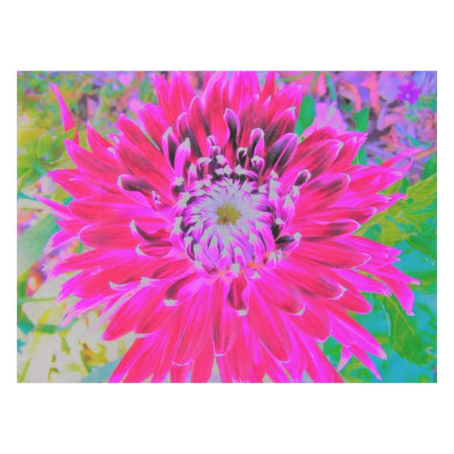 Dramatische Blume Crimson Red and Pink Dahlia Tischdecke (Vorderseite (Horizontal))