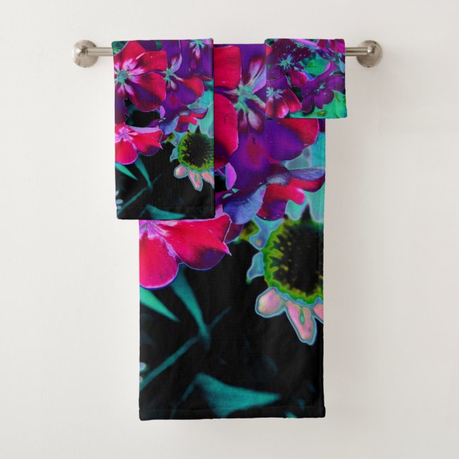 Dramatische Blume Rot, Lila und Rosa Garten Badhandtuch Set (Insitu)