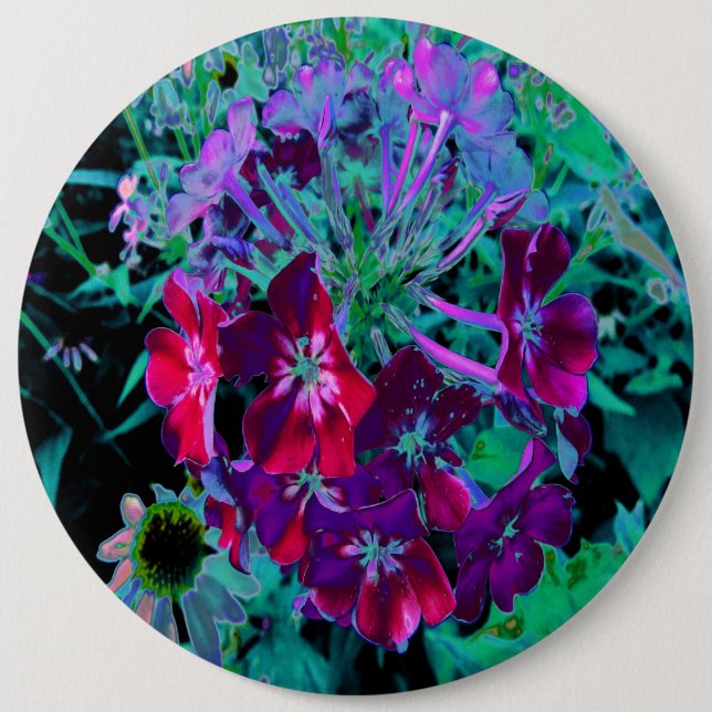 Dramatische Blume Rot, Lila und Rosa Garten Button (Vorderseite)