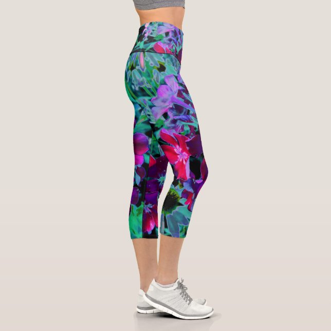 Dramatische Blume Rot, Lila und Rosa Garten Capri Leggings (Rechts)