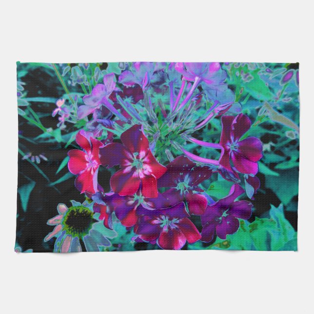 Dramatische Blume Rot, Lila und Rosa Garten Geschirrtuch (Horizontal)