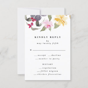 Dramatische Hochzeit der Wasserfarben Florals RSVP Karte