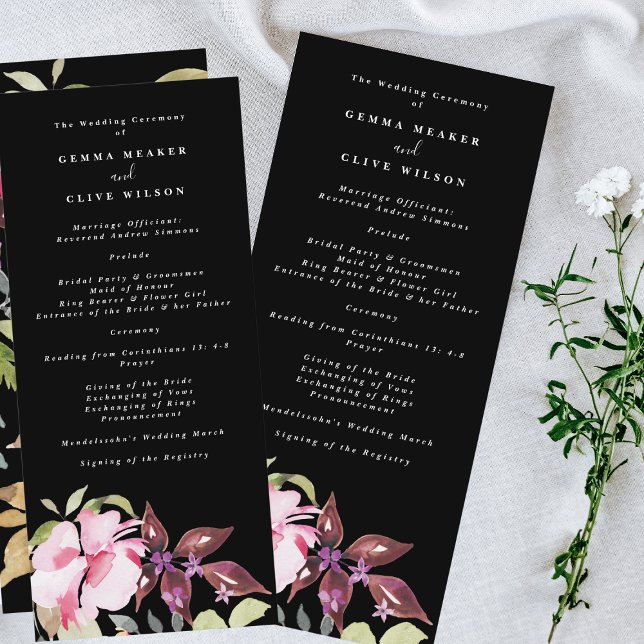 Dramatische Hochzeitsfeier mit Wasserfarbe Florals Programm (Von Creator hochgeladen)