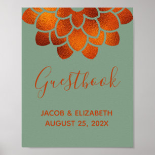 Dramatische Kupfer-Blume auf Basil Wedding Gästebu Poster