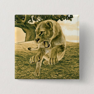Dramatische Löwinnen-Safari-Wildnis-Kunst Button