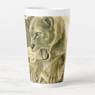 Dramatische Löwinnen-Safari-Wildnis-Kunst Milchtasse