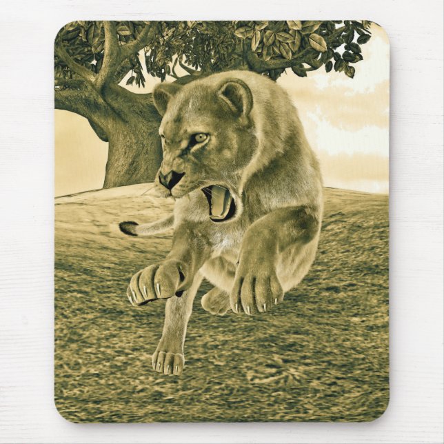 Dramatische Löwinnen-Safari-Wildnis-Kunst Mousepad (Vorne)