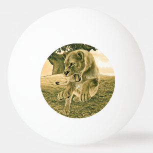 Dramatische Löwinnen-Safari-Wildnis-Kunst Tischtennisball