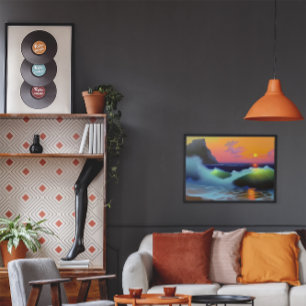 Dramatische Meereswellen und Sonnenuntergang Poster