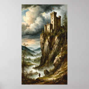 Dramatische mittelalterliche Burg an einer Klippe  Poster
