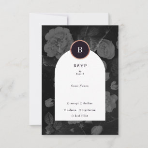 Dramatische Moody Boho Blumenstrauß-Rose Goldhochz RSVP Karte
