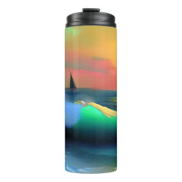 Dramatische Ozeanwellen und Sonnenuntergangsreflek Thermosbecher