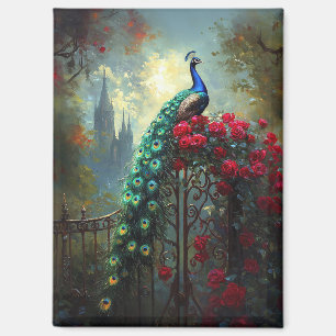 Dramatische Pfauengotik-Rote Rosen Magnet