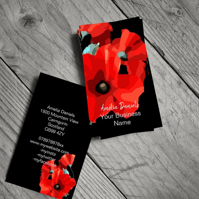 Dramatische Red Poppy Business Card Visitenkarte (Von Creator hochgeladen)