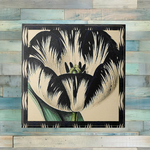 Dramatische schwarze und cremefarbene Vintage-Tulp Fliese