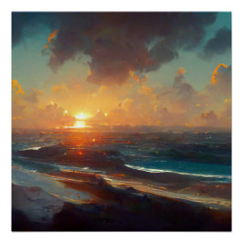 Dramatische Sonnenuntergang-Wellen Landschaft Poster