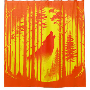 Dramatische Wolf-Wald-Silhouette Duschvorhang