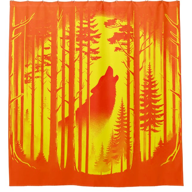 Dramatische Wolf-Wald-Silhouette Duschvorhang (Vorderseite)