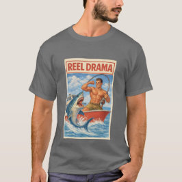 Dramatischer Angelkampf mit Haien | Lustiges Retro T-Shirt