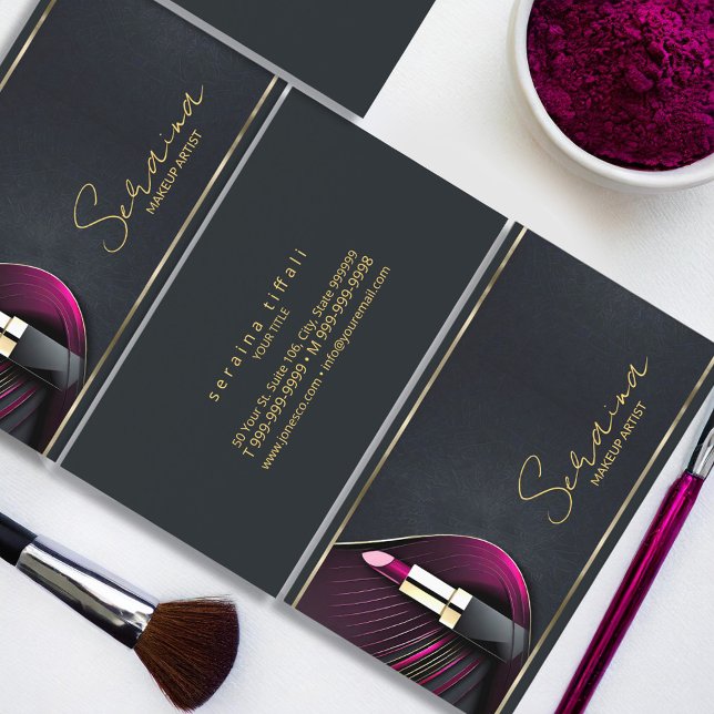 Dramatischer Art Deco Makeup Artist Magenta ID1036 Visitenkarte (Von Creator hochgeladen)