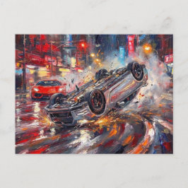 Dramatischer Autounfall Neon City Art #1 Postkarte