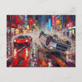 Dramatischer Autounfall Neon City Art #2 Postkarte