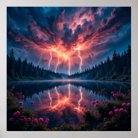 Dramatischer Blitz über einem Serenwaldsee