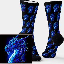 Dramatischer Blue Fantasy Dragon auf schwarz Socken