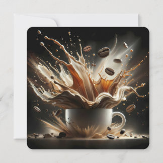 Dramatischer Kaffeesplash mit schwebenden Kaffeebo Einladung