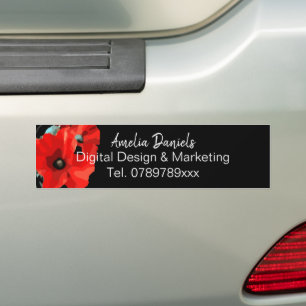 Dramatischer Red Poppe auf Black Monogram Business Autoaufkleber