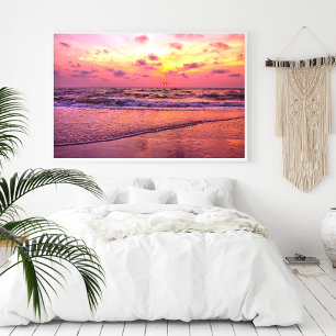 Dramatischer rosa Sonnenuntergang über dem Ozean i Poster