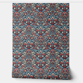 Dramatischer Rot- und Blauer Damast Tapete