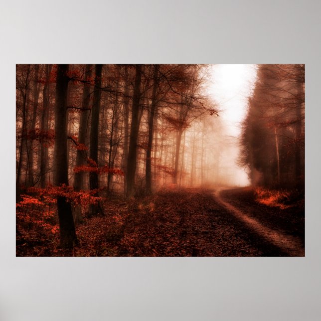 Dramatischer roter Nebel im Winter verschneiten Wa Poster (Vorne)