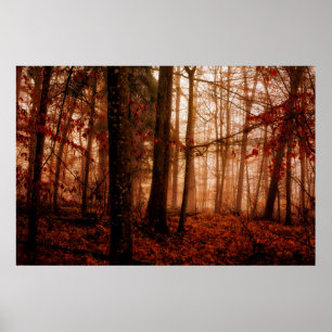 Dramatischer roter Nebel im Winter verschneiten Wa Poster