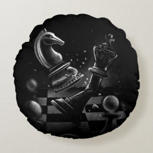 Dramatischer Schachkampf - Ritter gegen Pferd Rundes Kissen