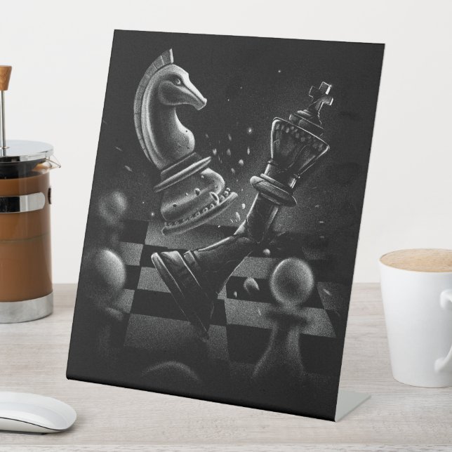 Dramatischer Schachkampf - Ritter gegen Pferd Sockelschild (In Situ)