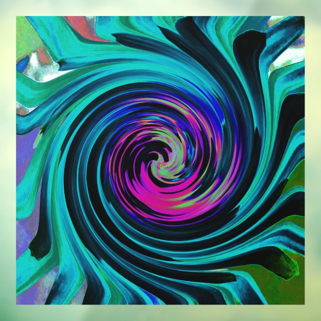 Dramatischer Schwarz-Türkis-Abstrakter Retro-Twirl Fensteraufkleber (Blatt 3)