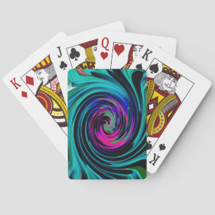 Dramatischer Schwarz-Türkis-Abstrakter Retro-Twirl Spielkarten