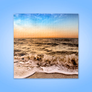 Dramatischer Sonnenuntergang Strandwellen Neapel Puzzle