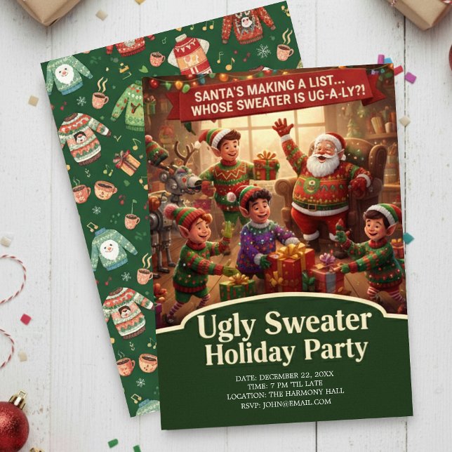 Dramatischer Weihnachts-Party-Pullover von Santa's Einladung (Von Creator hochgeladen)