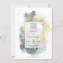 Dramatisches Blue Ombre Watercolor Gold Line Hochz