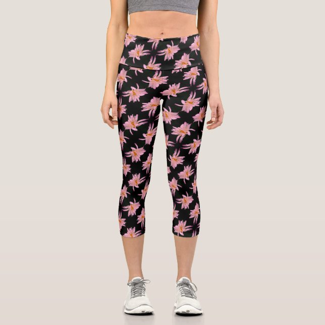 Dramatisches Daisy-Blume-Muster Capri Leggings (Vorderseite)