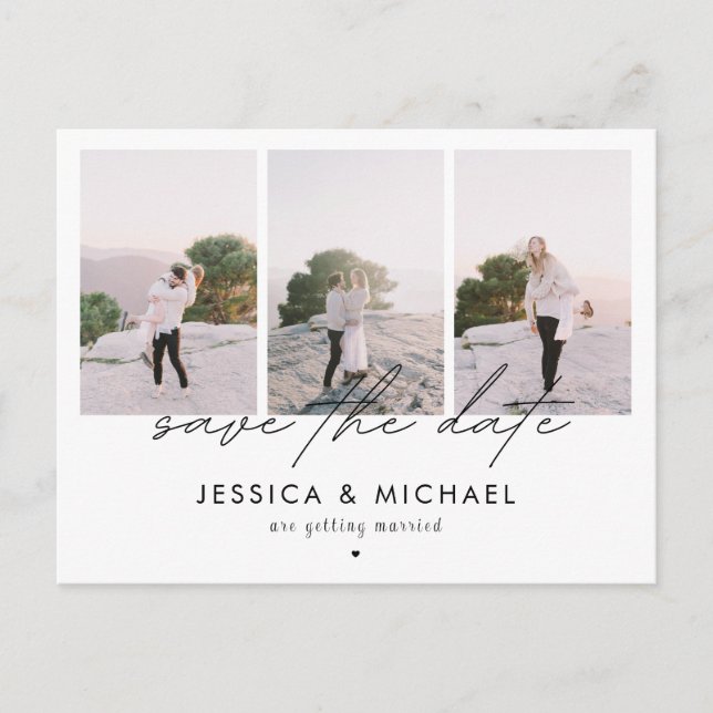 Dramatisches Drehbuch 3 FotoCollage Save the Date Postkarte (Vorderseite)