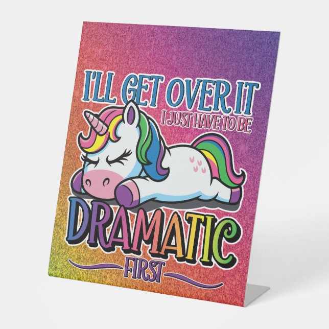 Dramatisches Einhorn - Funkelnder Regenbogen Sockelschild (Vorderseite)