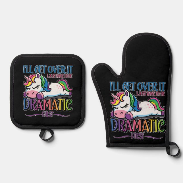 Dramatisches Einhorn Ofenhandschuh & Topflappen-Set (Vorderseite)