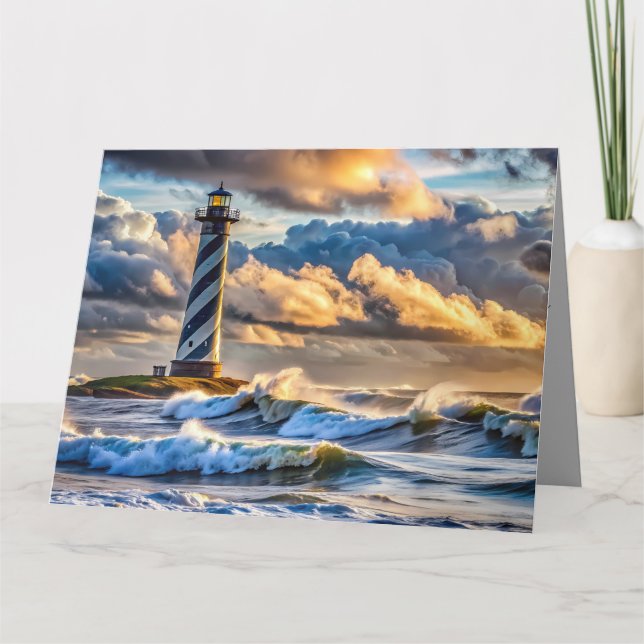 Dramatisches Leuchtturm Seascape mit Sturmwellen Karte (Vorderseite)