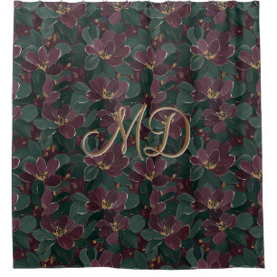 Dramatisches Marine- und Waldgrün-Blumenmuster Duschvorhang