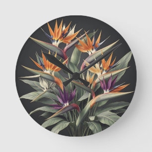 Dramatisches Paradiesvogel-Tropenbouquet Runde Wanduhr