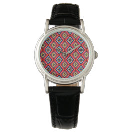 Dramatisches Rot- und Blau-Diamantmuster Armbanduhr